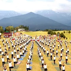 It is a powerful experience to lead hundreds of people in unison, celebrating yoga with the Himalayas as our witness. This was at a large event I organized for the Yol Army Cantonment.