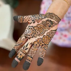 A beautiful, dense floral pattern for a guest who wanted full palm coverage. The design is intricate and flows organically across the hand.