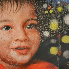 This custom portrait, 'Dewdrops', is an exercise in photorealism. My goal was to capture not just the child's likeness and innocent expression, but also the complex play of light and reflection in the water droplets on the glass, creating a sense of depth and emotion.