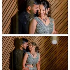 A diptych capturing the sparkling chemistry of this couple during their evening event. Dressed in glamorous traditional wear, they truly look like a "Rab ne bana di Jodi."