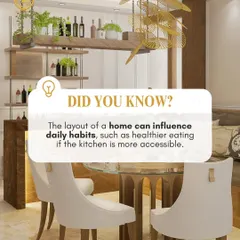 Your home's layout can subtly influence your daily habits. This dining area, with its open and accessible design, is a great example. The space flows naturally, encouraging family meals and healthier routines, demonstrating my focus on intentional, lifestyle-driven design.