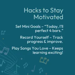 Stay motivated with these simple hacks. Set small, achievable mini-goals, record yourself to track progress, and always make time to play the songs you truly love.