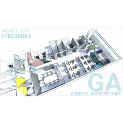 We take on projects across the country, like this office in Hyderabad. Our design process, including these initial 3D sketches, allows us to collaborate effectively with clients no matter their location.