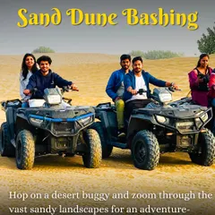 Get your adrenaline pumping with sand dune bashing on an ATV. This is one of the adventure-packed rides we offer to zoom through the vast sandy landscapes of Jaisalmer.