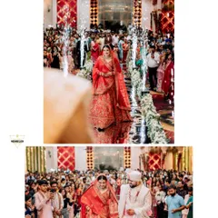 A collage capturing the bride's stunning entry and the moment she joins her groom. We use creative compositions to tell multiple parts of the story in a single, impactful image.