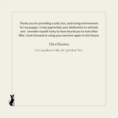 "A safe, fun, and loving environment." We are so grateful for these kind words from Milo's guardian. It's our mission to show our dedication to animals in everything we do.