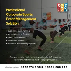 This graphic details our professional corporate sports event management services. We handle everything from customized event planning and venue selection to logistics and staffing, so your team can focus on enjoying the game.