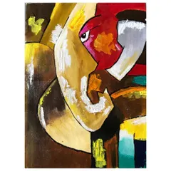 A close-up of the textured Ganesha knife painting, showing how layers of paint are applied to create depth and dimension.