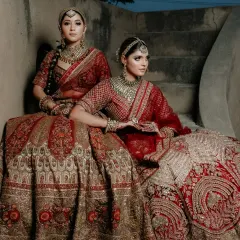 Two royal brides, styled to perfection. This image showcases my ability to create cohesive yet individual looks for high-fashion shoots or multiple family members.