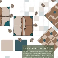 From board to surface. We abstracted the pockets, spacing, and repetition of the Pallankuli board into a modern design language. The result is a tile pattern rooted in the memory of play but built for contemporary surfaces.