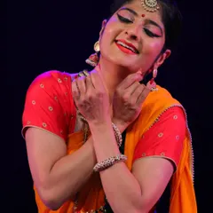 This is a moment from my solo thematic presentation, 'Ekaharya'. Performing solo allows me to delve deep into the nuances of a character, using abhinaya to articulate a story with emotional depth and clarity.