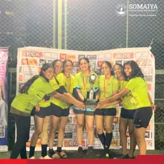 The K. J. Somaiya Medical College women's team clinching the 5v5 Football Title. I have experience organizing tournaments across various formats and for different gender categories.