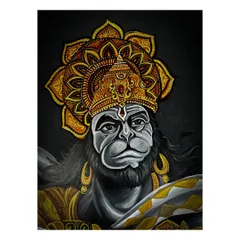 A detailed portrait of Lord Hanuman from the mural. I spent a lot of time on the expression, aiming for a look that is both fierce and compassionate. The intricate work on the golden crown and the subtle shading on the face bring the deity to life.