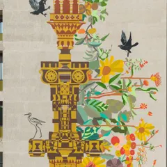 Another detail from our tallest mural in Ahmedabad. Here, you can see how the symbolic pillar integrates with vibrant sunflowers and local birds, creating a vertical garden of symbolism that bridges traditional aesthetics with modern aspirations.