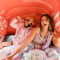 Pure, unfiltered joy in a rickshaw. This couple's quirky entry and infectious laughter set the tone for a Haldi ceremony that was all about fun and being themselves.