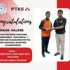 A moment of immense pride. Here is our champion, Shlok Hajare, after winning the Gold Medal at the CISCE National Shooting Tournament with an incredible score of 594/600 in the Under-17 peep sight rifle event.