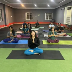 A beautiful moment of calm with our yoga class. Everyone is in sync, finding their center together. This is what our community is all about.