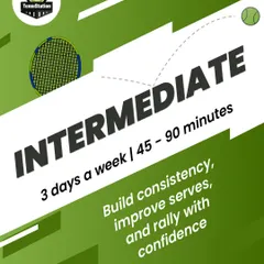 Ready to take the next step? Our Intermediate program focuses on building consistency, improving serves, and helping you rally with confidence. Sessions are 45 to 90 minutes, three days a week.