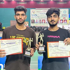 My players Pradeep Chaudhary and Shivam Srivastava with their bronze medals from the U.P. Senior State Badminton Tournament in Hapur. Consistent performance is key.