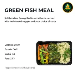 My Green Fish Meal provides 36.9g of high-quality protein from soft, boneless Basa grilled in secret herbs. It's a light yet powerful meal rich in essential omega-3 oils.