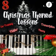 This graphic details our 8 Christmas-themed lessons. These live, interactive sessions cover piano, theory, ear training, and transcription, complete with HD recordings and personal feedback to make your holiday season musical.