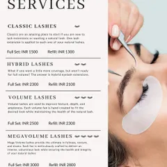 This is my complete menu for lash extensions. I offer everything from natural Classic lashes to dramatic Megavolume sets, with clear pricing for full sets and refills. I can help you choose the perfect style to match your desired look and lifestyle.