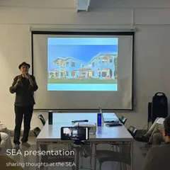 Our principal architect sharing thoughts during a presentation at the SEA (School of Environment and Architecture).