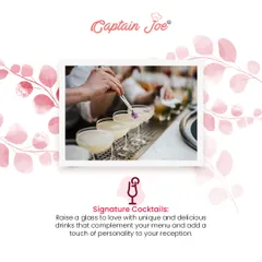 Add a touch of personality to your reception with signature cocktails. My team can create unique and delicious drinks that complement your menu and delight your guests.