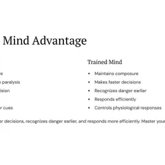 This is the calm mind advantage. An untrained mind freezes and reacts impulsively. A trained mind maintains composure, recognizes danger earlier, and responds efficiently.