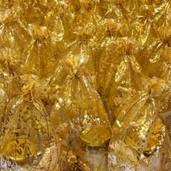 A glimpse of a large wedding favour order, all packed and ready to go. Each golden potli bag contains a set of our handcrafted bath salts and a custom soap, making for an elegant and useful gift for guests.