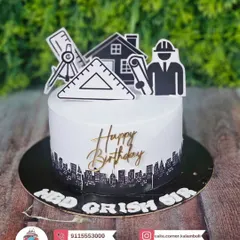 I also make cakes for professionals. This one was for an engineer's birthday, with all the tools of the trade like blueprints, a T-square, and a helmet. Just tell me the profession, and I'll design a cake for it.