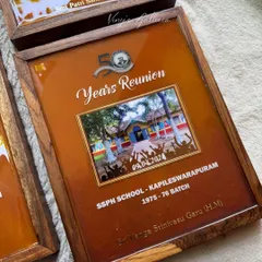 A gift that celebrates both devotion and legacy. These special dual-sided frames were created for the beloved teachers of a 50-year school reunion, featuring a photo of the school on one side and a divine image on the other.