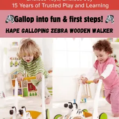 The Hape Galloping Zebra is a beautifully crafted wooden walker that encourages first steps. Its sturdy base provides support while the rubber-rimmed wheels protect your floors.
