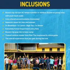 Here’s what’s included in our Kodachadri trek package. We cover transport, accommodation, meals, permits, and expert guides.