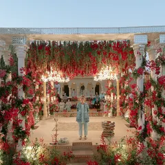 For this destination wedding in Jaisalmer, we used a bold monochromatic palette of red to stand in stunning contrast to the majestic sandstone of Suryagarh palace. The result was a wedding ceremony that felt both timeless and powerfully modern.