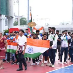 The Indian Muay Thai team, including my students, marching with pride at the 7th International Martial Arts Games. It is an honor to represent our country.