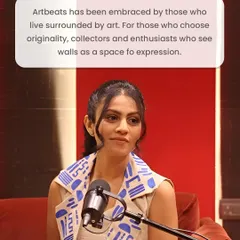My work has been embraced by those who live surrounded by art. This image, from a podcast interview, captures a moment of sharing my philosophy. My art is for collectors and enthusiasts who see walls as a space for expression.