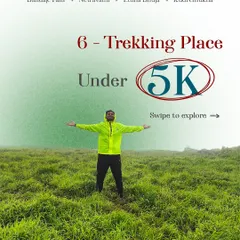 We offer 6 amazing trekking places for under ₹5000. This graphic is your invitation to explore Karnataka's best trails on a budget.