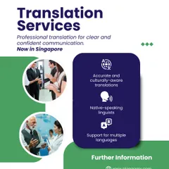 This graphic details our professional translation services, now available in Singapore. We emphasize our commitment to accurate, culturally aware translations delivered by native-speaking linguists across more than 20 global languages.