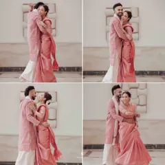 A collage of a cross-cultural couple sharing joyful, candid moments during their engagement. I specialize in capturing the unique blend of traditions in "Two States" love stories.