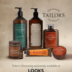 I am thrilled to offer the Tailor's Grooming line exclusively at my salon. This image showcases their premium range of products, from beard oils and balms to hair styling creams and washes, all designed for the modern gentleman.