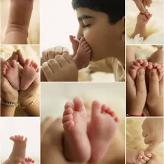 The story of sibling love, told through tiny details. This collage focuses on the gentle touches and kisses between a new big brother and his baby sibling.