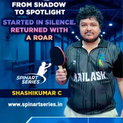 A true comeback story. Shashi Kumar C went from being knocked out in the qualifiers to winning a silver medal, proving that persistence pays off in the Spinart Series.