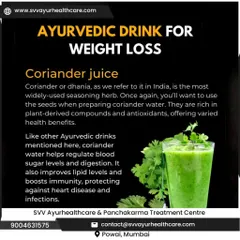 Coriander juice, made from what we call dhania, is a powerful Ayurvedic drink. It helps regulate blood sugar levels, improves digestion, and boosts immunity, making it an excellent addition to a weight management plan.