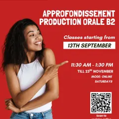Boost your fluency with our specialized online course for B2 oral production. This class will help you build confidence and refine your spoken skills to speak freely on any topic.