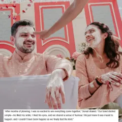 A beautiful, candid moment from the Haldi in Malta, as featured in Brides Today. The couple's shared sense of humor was a key part of their story that we wanted to reflect in the celebration.
