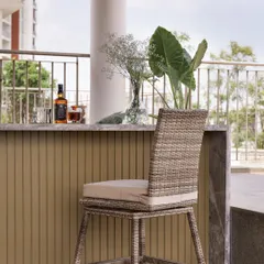 The terrace of 'A Walk in the Clouds' was designed as an entertainment zone, featuring this expansive bar unit with fluted panels and a marble top.