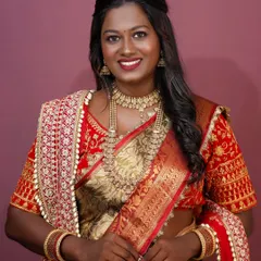 A stunning portrait of our model, showcasing a radiant bridal look on her beautiful dusky skin.