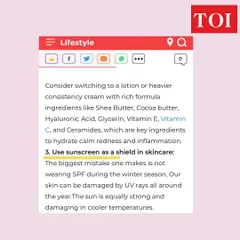 A common mistake is skipping SPF in winter. I explained to the Times of India that UV rays are damaging year-round, making sunscreen a non-negotiable shield for your skin.