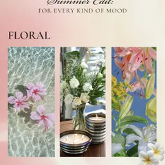 This floral summer mood board evokes the feeling of tropical blooms and clear water, a perfect match for the floral and iridescent notes of my Scented Utopia collection.